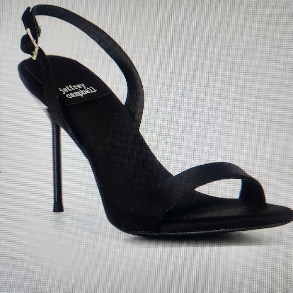 Jeffery Campbell "Go-Getter" Black Satin Heeled Sandals. NIB. Size 11
